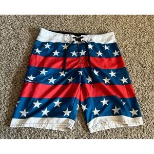 Hang Ten Stars & Stripes Board Shorts 10" Size 34‎